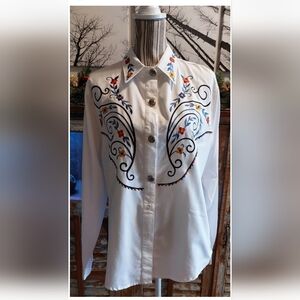 Stonebridge Women’s Western Floral Embroidered Button Down Long Sleeve Blouse L